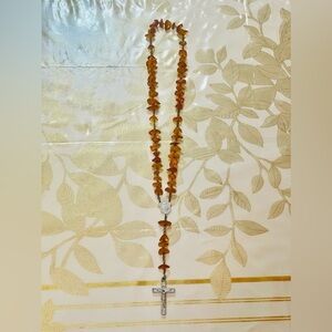 VTG Catholic Rosary Prayer Beads Crusifix Cross Necklace Genuine Baltic Amber